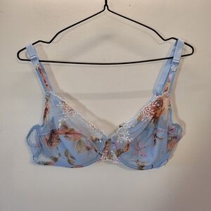 Maison Lejaby Baby Blue Floral Lace Bra And Undies 2 Piece Set - Size Xl